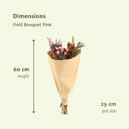 Trockenblumen Feldblumenstrauß Rosa – Blumenstrauß – Ø25cm ↕60cm – Romantische Rosatöne – Pflegefrei – Natürliche Deko für Innenräume