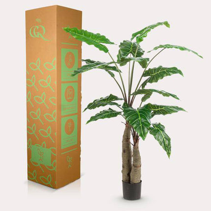 Kunstpflanze Alocasia – Elefantenohr – 150cm – Hochwertige künstliche Pflanze mit großen naturgetreuen Blättern & weißer Maserung – Immergrüne Dekopflanze für Wohnzimmer, Büro & Innenräume – Pflegefrei & haustierfreundlich