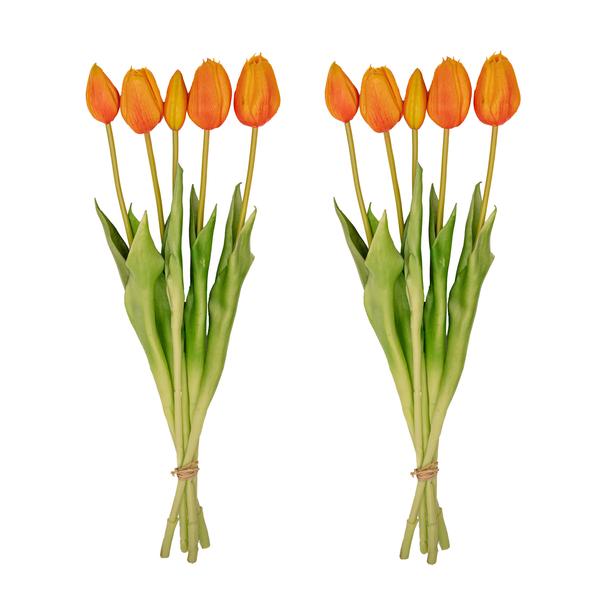 Orange Tulpenstrauß – 10 Stück – Künstliche Tulpen 42 cm – Real Touch – Frühlingsdeko & Tischdeko