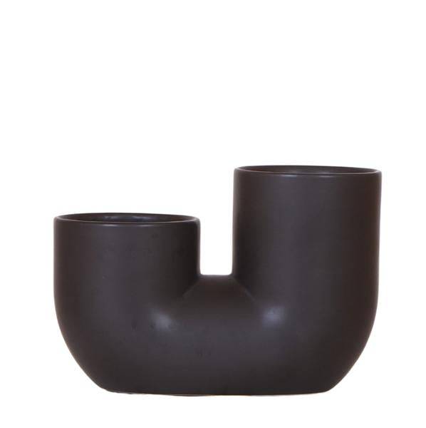 Röhre Ziertopf Schwarz – Duo – Keramiktopf für zwei Pflanzen Ø9cm – Blumentopf für Orchideen, Sukkulenten & Zimmerpflanzen – Robust & dekorativ