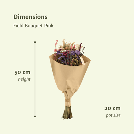 Trockenblumenstrauß – Feldblumen Rosa – Ø20cm ↕50cm – Getrocknete Blumen – Romantisch & Natürlich – Dekostrauß für Innenräume