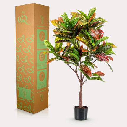 Kunstpflanze Croton Codiaeum ↕120cm – künstliche Grünpflanze für Wohnzimmer, Büro, Flur & pflegeleichte Deko