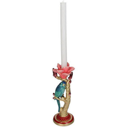 Kerzenständer aus Kunststein – Vogel & Blume – Kerzenhalter Polyresin – 27cm – Dekorativer Kerzenständer mit blauem Vogel und roter Rose