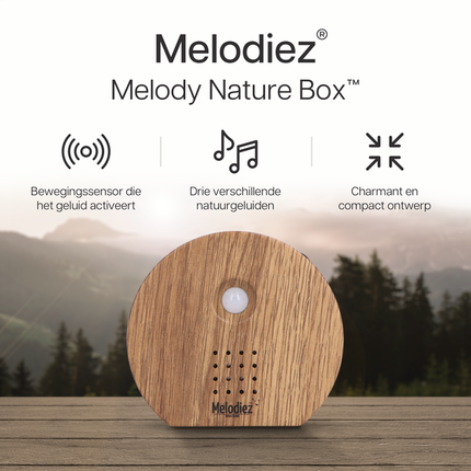 Melodiez Musikbox – Melody Nature Box aus dunklem Holz – Soundbox mit Vogelgezwitscher, Meeresrauschen & Dschungelklängen – Mit Bewegungsmelder – Entspannung & Wohlfühlatmosphäre