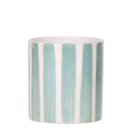 Topf Gemalter Streifen – Türkis – Ø9cm – Mediterraner Keramik Blumentopf mit Streifenmuster – Übertopf aus der Mediterranean Sunset Kollektion