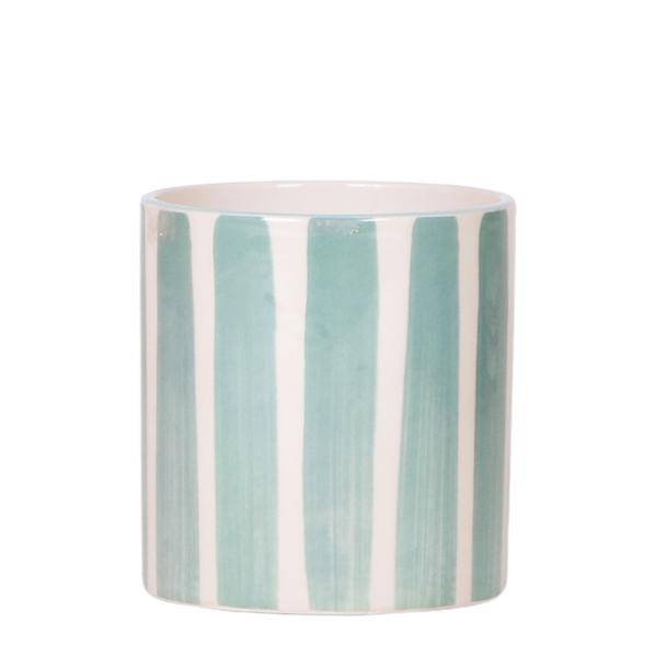 Topf Gemalter Streifen – Türkis – Ø9cm – Mediterraner Keramik Blumentopf mit Streifenmuster – Übertopf aus der Mediterranean Sunset Kollektion