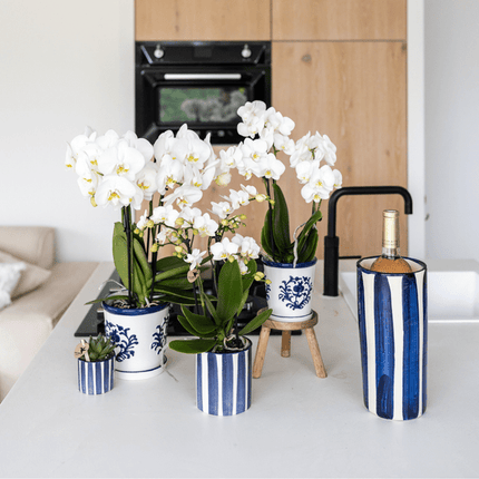 Malaga Blumentopf Blau – Ø9cm – Keramiktopf in Porzellanoptik – Mediterraner Ziertopf für Zimmerpflanzen – Für Fensterbank, Wohnzimmer & Büro