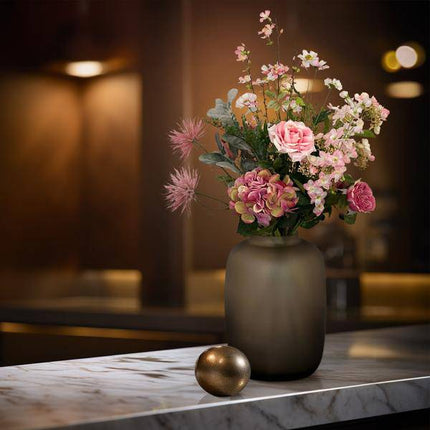 Künstliche Blumen – Seidenblumenstrauß Pretty Pink – L – 89cm – Handgebunden – Hochwertiger Deko Blumenstrauß in Rosa für Wohnzimmer, Büro & Hochzeit