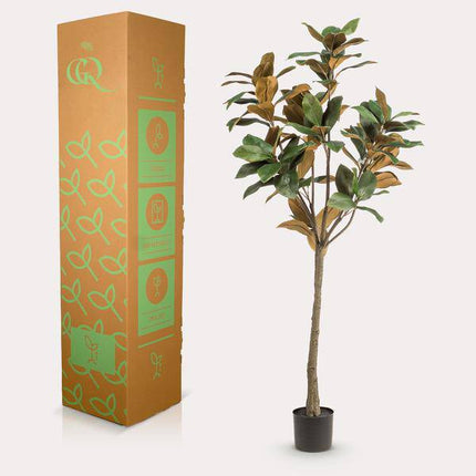 Kunstpflanze Magnolia Grandiflora – 150cm – Hochwertiger künstlicher Baum mit naturgetreuen Blättern & Holzstamm – Immergrüne Dekopflanze für Wohnzimmer, Büro & Wintergarten – Pflegefrei & langlebig