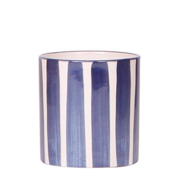 Ziertopf Painted Stripe – Blau – Ø9cm – Moderner Keramiktopf mit Streifenmuster – Stilvolles Wohnaccessoire für Zimmerpflanzen, Sukkulenten & Kakteen