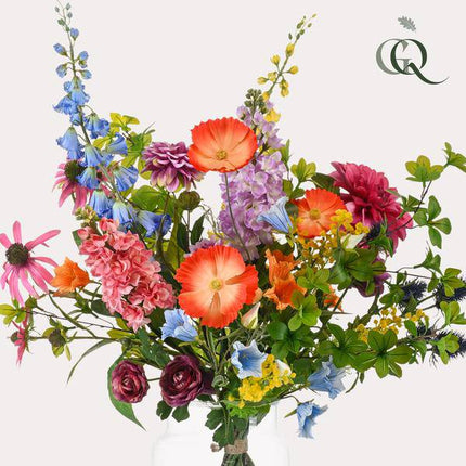 Künstliche Blumen – Strauß Electric Love – ca. 90cm hoch – Hochwertiger Kunstblumenstrauß in leuchtenden Farben – Dekoration für Wohnzimmer, Schlafzimmer & Büro – Pflegeleichte Kunstpflanze