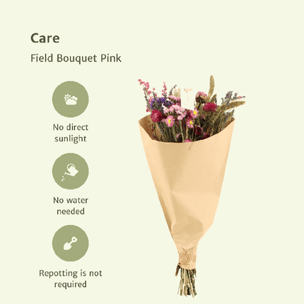 Trockenblumen Feldblumenstrauß Rosa – Blumenstrauß – Ø25cm ↕60cm – Romantische Rosatöne – Pflegefrei – Natürliche Deko für Innenräume