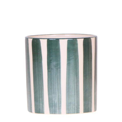 Topf – Bemalter Streifen – Grün – Ø9cm – Keramik Übertopf im mediterranen Stil – Handbemalter Blumentopf aus der Mediterranean Sunset Kollektion