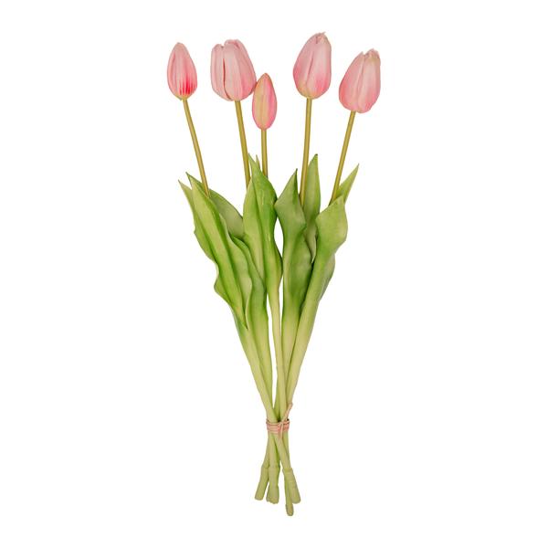Pinker Tulpenstrauß - 5 Kunsttulpen - 42 cm – Real Touch, langlebig, frühlingshafte Dekoration für Zuhause