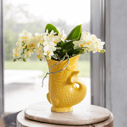 Dekotopf Fish – Gelb – Ø9cm – Keramik Blumentopf in Fischform – Glänzende Oberfläche – Für Sukkulenten, Zimmerpflanzen & Kräuter