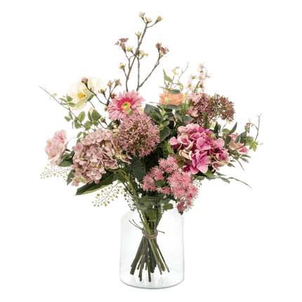 Kunstblumenstrauß – Mystischer Sommer – 65cm – Hochwertige künstliche Blumen in Rosa, Weiß & Gelb – Sommerlicher Deko-Strauß für Zuhause & Geschenkideen