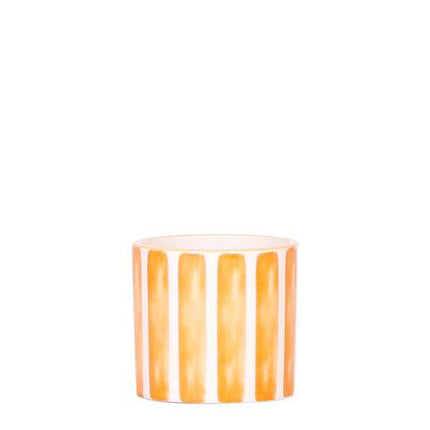 Ziertopf Painted Stripe – Orange – Ø6cm – Moderner Keramiktopf mit Streifenmuster – Stilvolles Wohnaccessoire für kleine Zimmerpflanzen, Sukkulenten & Kakteen