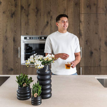 Bubble Dekotopf – Schwarz – Ø9cm – Moderner Keramik Blumentopf mit Struktur – Stilvoller Pflanzentopf für Zimmerpflanzen, Sukkulenten & Kakteen – Elegantes Wohnaccessoire für modernes Interieur