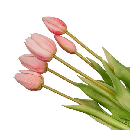 Vase Erdbeermädchen + 10 Kunsttulpen Pink – 20 cm – Real Touch – Fröhliche Wohnraumdekoration