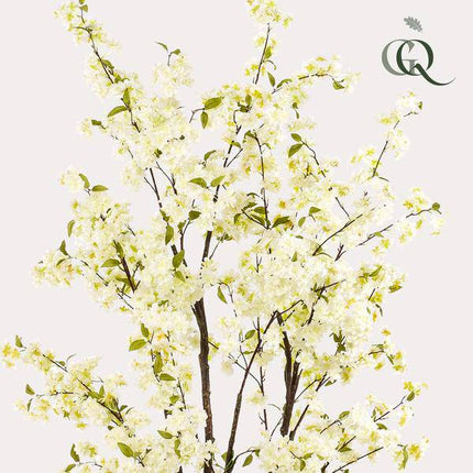 Künstliche Kirschblüte Prunus – Weiß – ca. 210cm hoch – Realistische Deko-Kunstpflanze – Wartungsfrei – Für Wohnzimmer, Büro & Eingangsbereich
