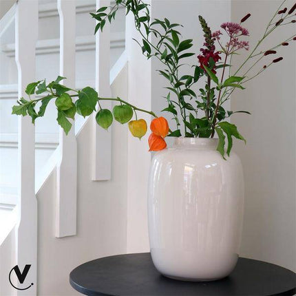 Glasvase Artic Ivory – H35cm x B25cm – Dekovase in Elfenbein – Elegante Vase für Kunstblumen & Trockenblumen – Zeitlos & pflegeleicht