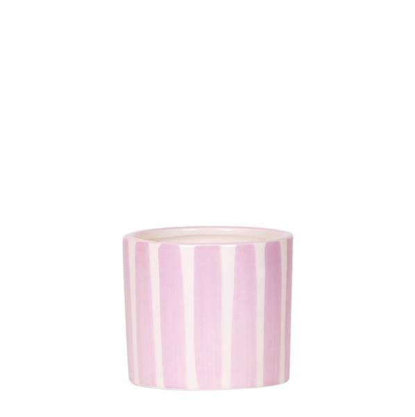 Ziertopf Gemalte Streifen – Rosa – Ø6cm – Keramik Blumentopf in glänzender Optik – Verspieltes Streifenmuster – Für kleine Pflanzen & Sukkulenten