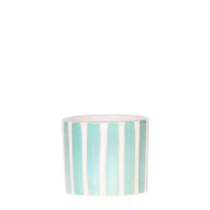 Topf – Bemalter Streifen – Türkis – Ø6cm – Keramik Übertopf aus der Mediterranean Sunset Kollektion – Kleiner Blumentopf mit Streifenmuster