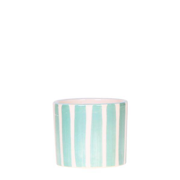 Topf – Bemalter Streifen – Türkis – Ø6cm – Keramik Übertopf aus der Mediterranean Sunset Kollektion – Kleiner Blumentopf mit Streifenmuster