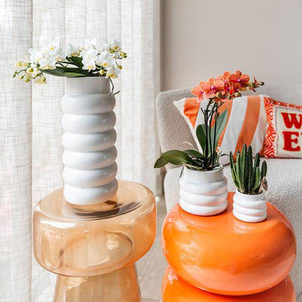 Bubble Dekotopf – Weiß – Ø9cm – Moderner Keramik Blumentopf mit Struktur – Stilvoller Pflanzentopf für Sukkulenten, Kakteen & kleine Zimmerpflanzen – Elegantes Wohnaccessoire für modernes Interieur
