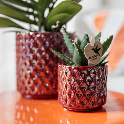 Diamant Perle Dekotopf – Rot – Ø6cm – Hochwertiger Keramik Blumentopf mit edlem Glanz – Dekorativer Pflanztopf im modernen Design – Luxuriöser Übertopf für Zimmerpflanzen & Deko