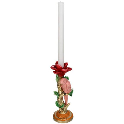Kerzenständer Pinker Papagei – 26cm – Polyresin – Bunte Deko – Wohnaccessoire & Tischdeko