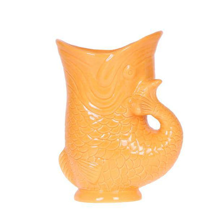 Fisch Topf – Orange – Ø9cm – Keramik Übertopf in Fischform – Glänzender Blumentopf für Zimmerpflanzen & Sukkulenten