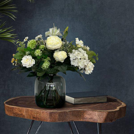 Kunstblumenstrauß – Weißer Traum – 60cm – Hochwertige künstliche Blumen in Weiß – Handgebundenes Bouquet mit naturgetreuen Blüten & Blättern – Dekoration & Geschenkidee