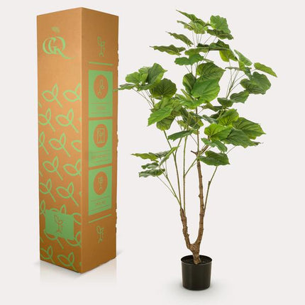 Kunstpflanze Ficus Umbellata – Afrikanische Feige – ca. 125cm hoch – Realistische künstliche Zimmerpflanze – Dekopflanze für Wohnzimmer, Büro & Wintergarten