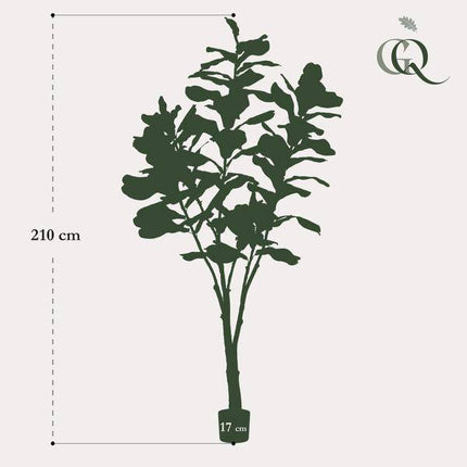 Kunstpflanze Ficus lyrata – Tabakpflanze / Geigenblattpflanze – ca. 210cm hoch – XXL künstliche Zimmerpflanze mit großen Blättern – Dekopflanze für Wohnzimmer & Büro