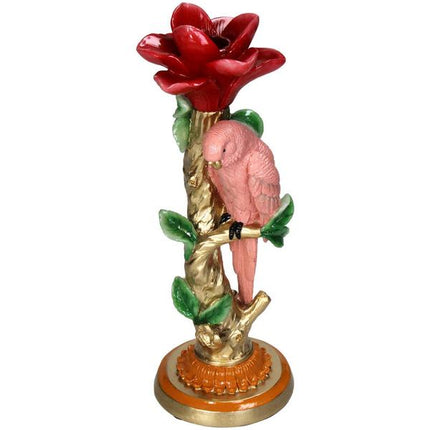 Kerzenständer Pinker Papagei – 26cm – Polyresin – Bunte Deko – Wohnaccessoire & Tischdeko