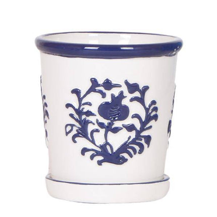 Malaga Blumentopf Blau – Ø9cm – Keramiktopf in Porzellanoptik – Mediterraner Ziertopf für Zimmerpflanzen – Für Fensterbank, Wohnzimmer & Büro