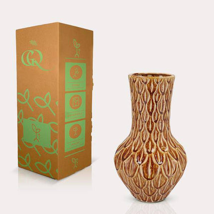 Vase Stein Boa Braun – H39xB23cm – Keramikvase in Natursteinoptik – Dekovase für Trockenblumen & Kunstpflanzen