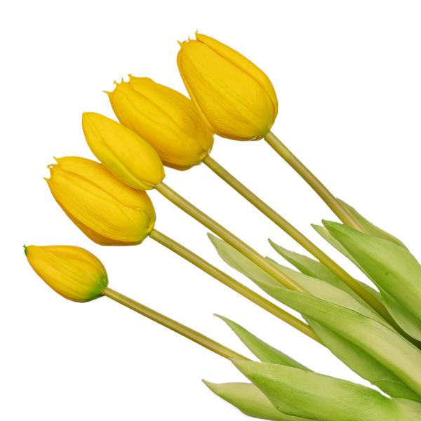 Gelber Tulpenstrauß – 5 Kunsttulpen – 42 cm – Real Touch – Dekoration Frühling & Zuhause