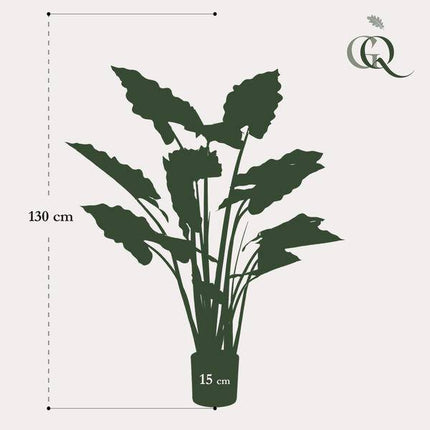 Kunstpflanze – Colocasia Pink China – Elefantenohr – 130cm hoch – Realistische XL – Deko-Pflanze mit rosa Stielen & großen grünen Blättern