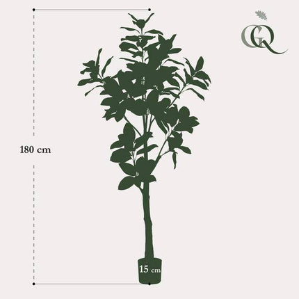 Kunstpflanze Magnolia Grandiflora – 180cm – Hochwertiger künstlicher Baum mit naturgetreuen Blättern & echtem Holzstamm – Immergrüne Dekopflanze für Wohnzimmer, Büro & Wintergarten – Pflegefrei & langlebig