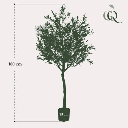 Kunstpflanze Olivenbaum – Olea Europaea – 180cm – Hochwertiger künstlicher Baum mit naturgetreuen Blättern & Oliven – Immergrüne Dekopflanze für Wohnzimmer, Wintergarten & Büro – Pflegefrei & langlebig
