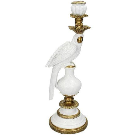 Kerzenständer – Weißer Vogel – ↑40 cm – Dekorativer Kerzenhalter aus Polyresin – Stilvolle Vogelfigur – Wohnaccessoire für Wohnzimmer & Tischdeko