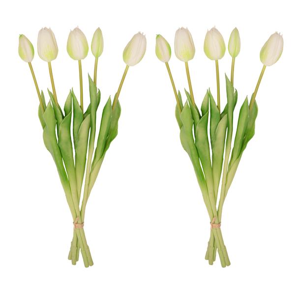Weiß-Grüner Tulpenstrauß – 10 Kunsttulpen – 42 cm – Real Touch – Dekoration Frühling & Zuhause