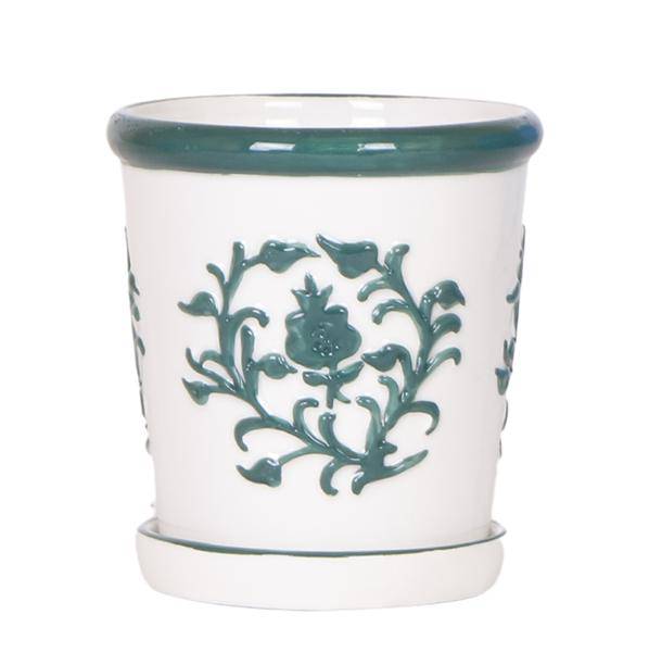 Malaga Topf – Grün – Ø9cm – Blumentopf aus Keramik im mediterranen Stil – Handgefertigte Optik