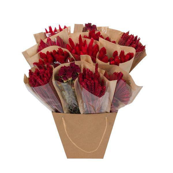 Getrocknete Blumen – Strauß Mono Mix Rot – Handgebunden – ca. 50cm – Nachhaltige Trockenblumen Deko für Vase, Tisch & Geschenk