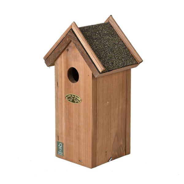 Vogelhaus Blaumeise – Nistkasten mit Bitumendach – Schlüssellochöffnung & seitliche Tür – 27 mm Flugöffnung – Schutz & Nistplatz für Blaumeise & Meisenarten