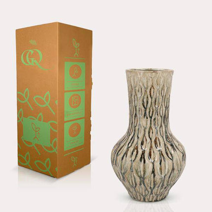 Vase Stein Boa Grün – H39xB23cm – Große Keramikvase in edler Steinoptik – Dekovase für Trockenblumen & Kunstpflanzen
