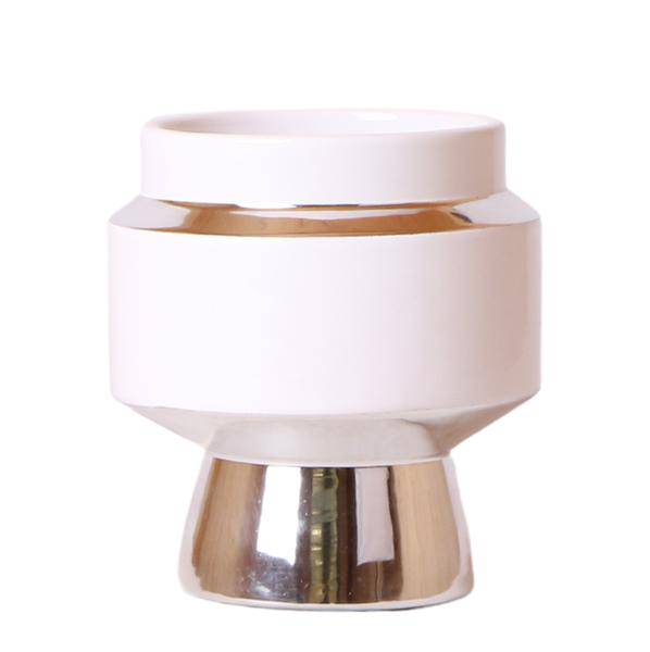 Le Chic Blumentopf Weiß mit silbernen Details – Dekorativer Keramiktopf Ø9cm – Eleganter Ziertopf für Orchideen & Grünpflanzen