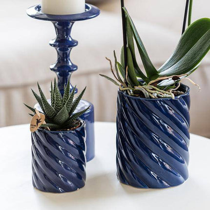 Candy Dekotopf – Hoch – Blau – Ø9cm – Moderner Keramiktopf in kräftigen Farben – Stilvoller Pflanzentopf für Zimmerpflanzen, Orchideen & Sukkulenten